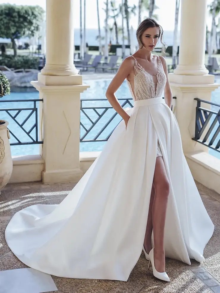 Model wearing a wedding gown