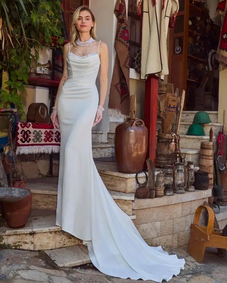 model wearing wedding dress