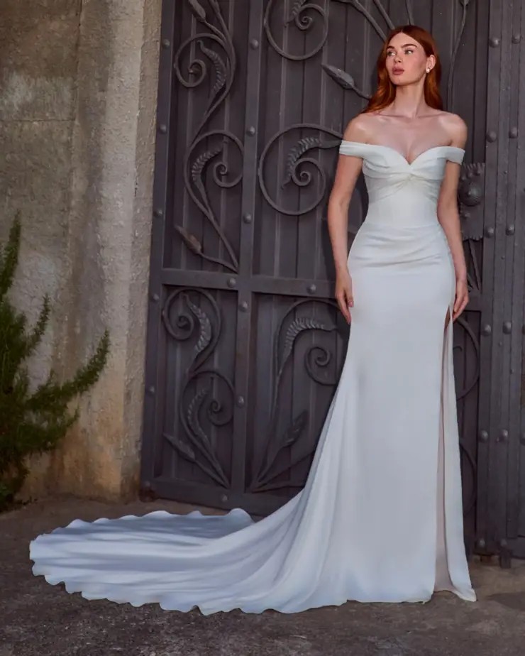 model wearing wedding dress