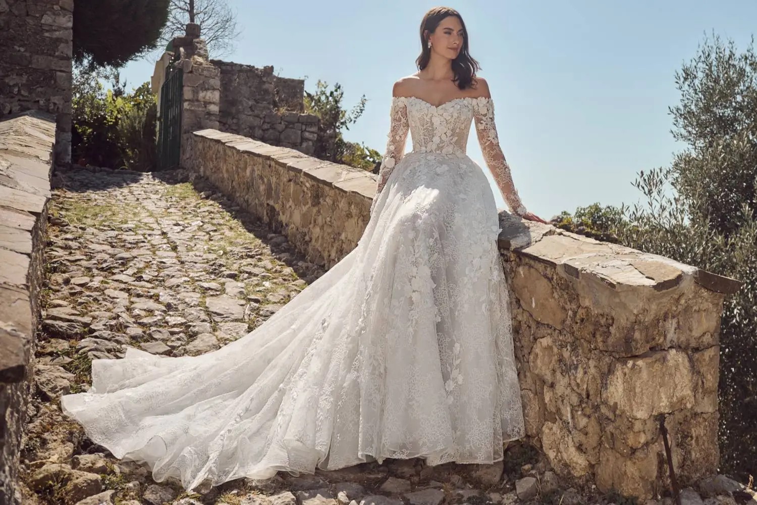 Model wearing a white gown