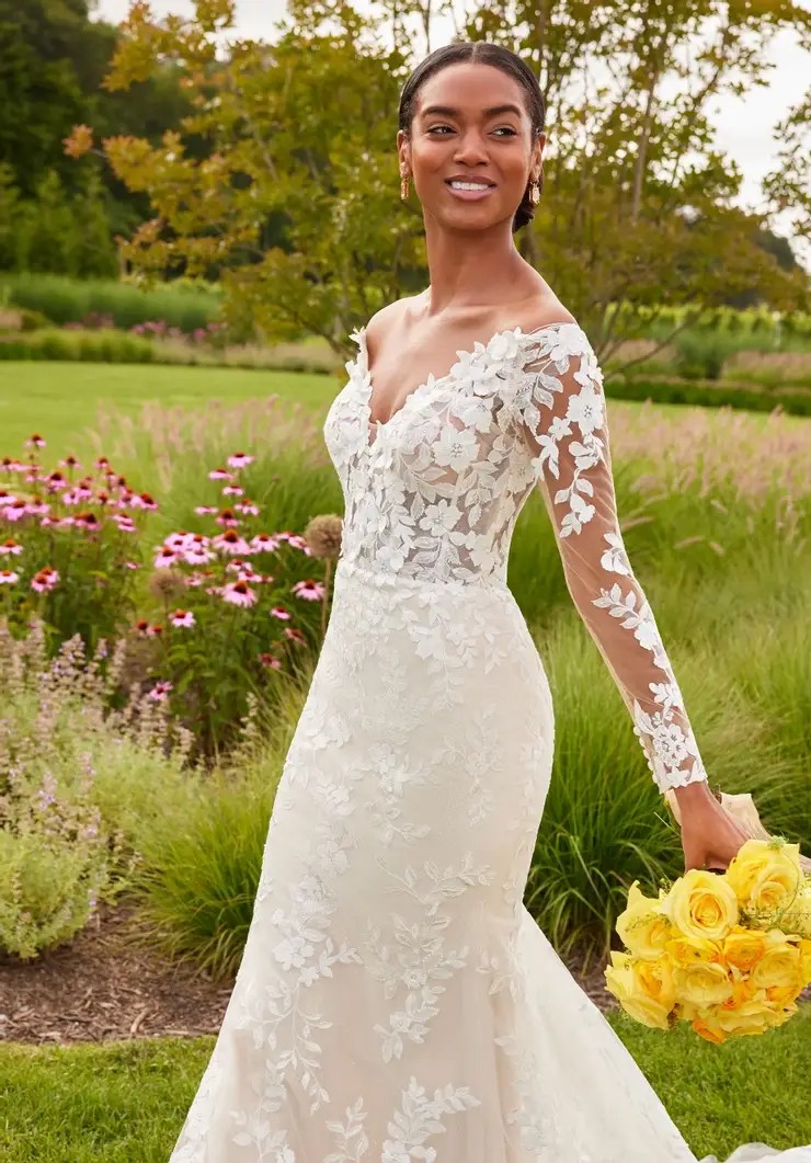 Model wearing a white gown