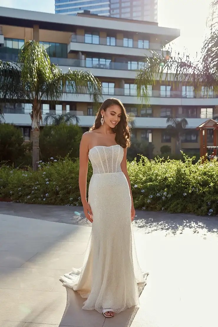 Model wearing wedding dress