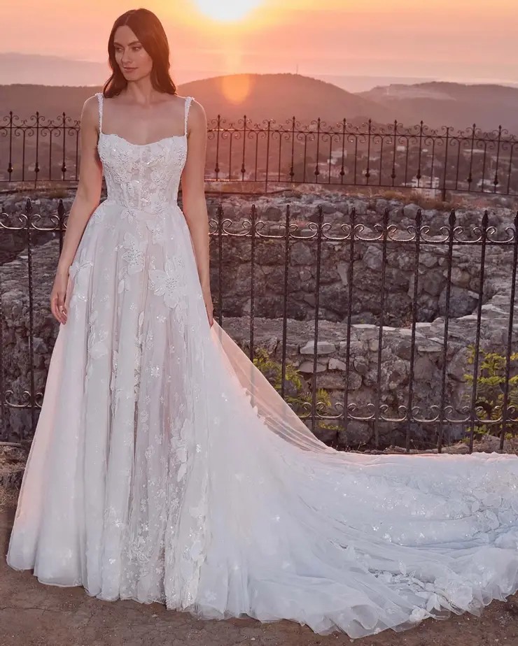 model wearing wedding dress