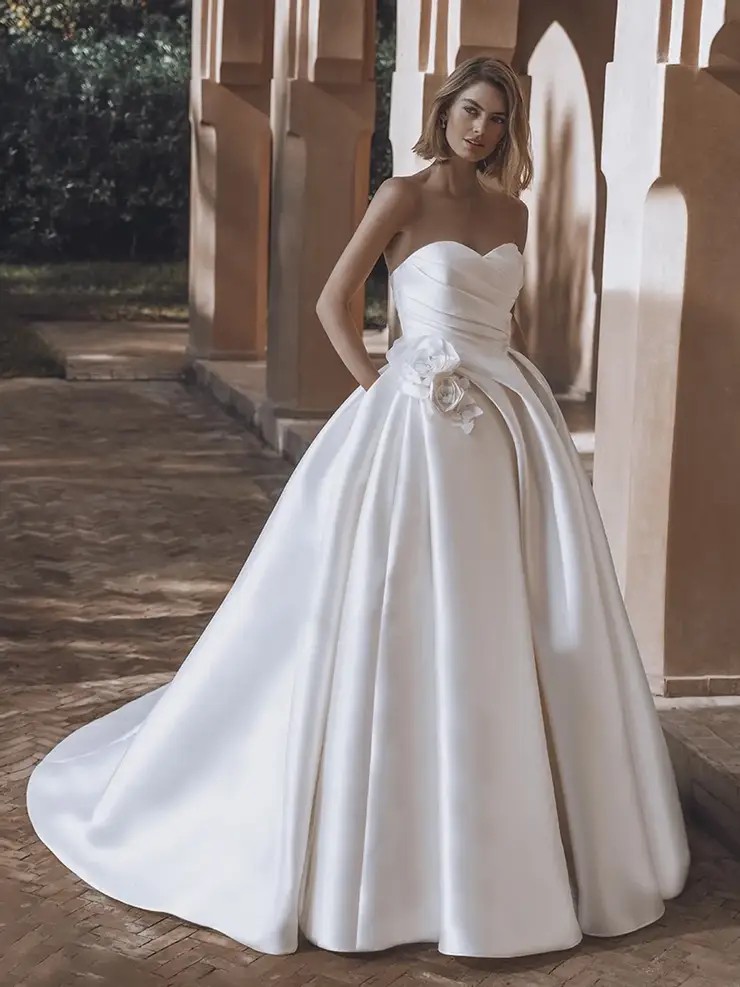 Model wearing a wedding gown