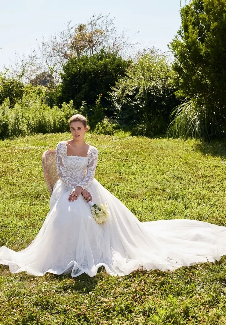 Model wearing Morilee wedding dress