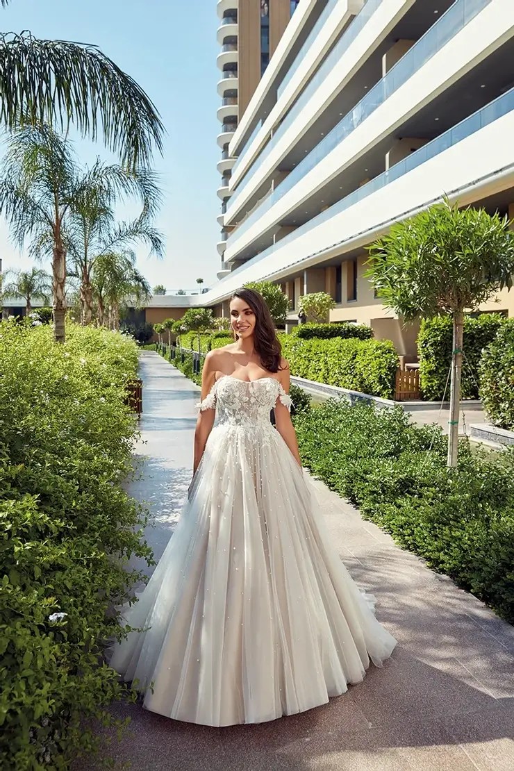 model wearing wedding dress