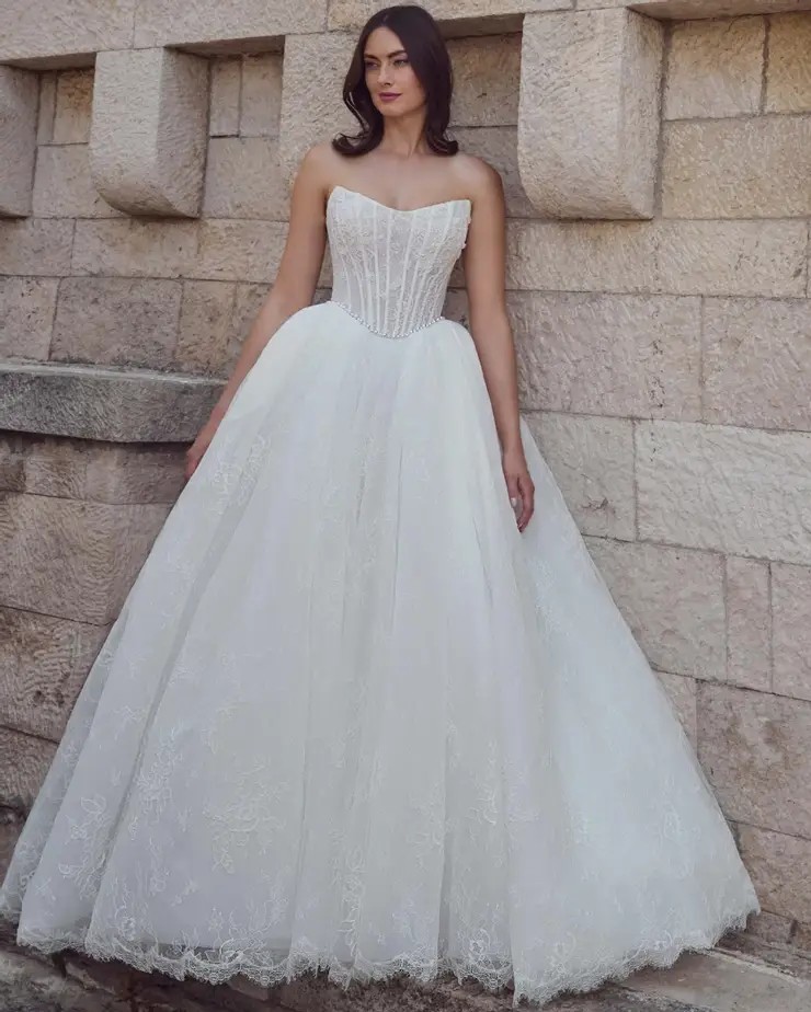 model wearing wedding dress