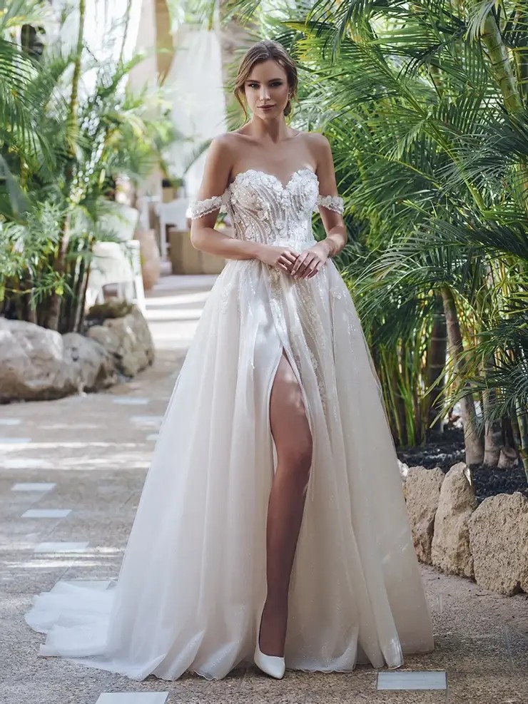 Model wearing a wedding gown